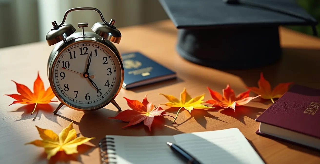 Calendrier de planification avec jalons importants pour l'admission universitaire au Canada