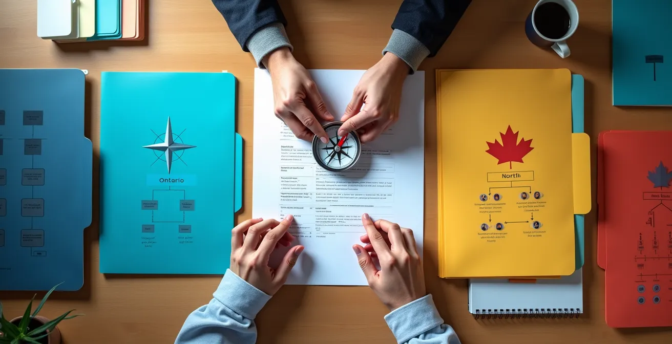 Carte mentale visuelle montrant les trois systèmes de candidature universitaire au Canada