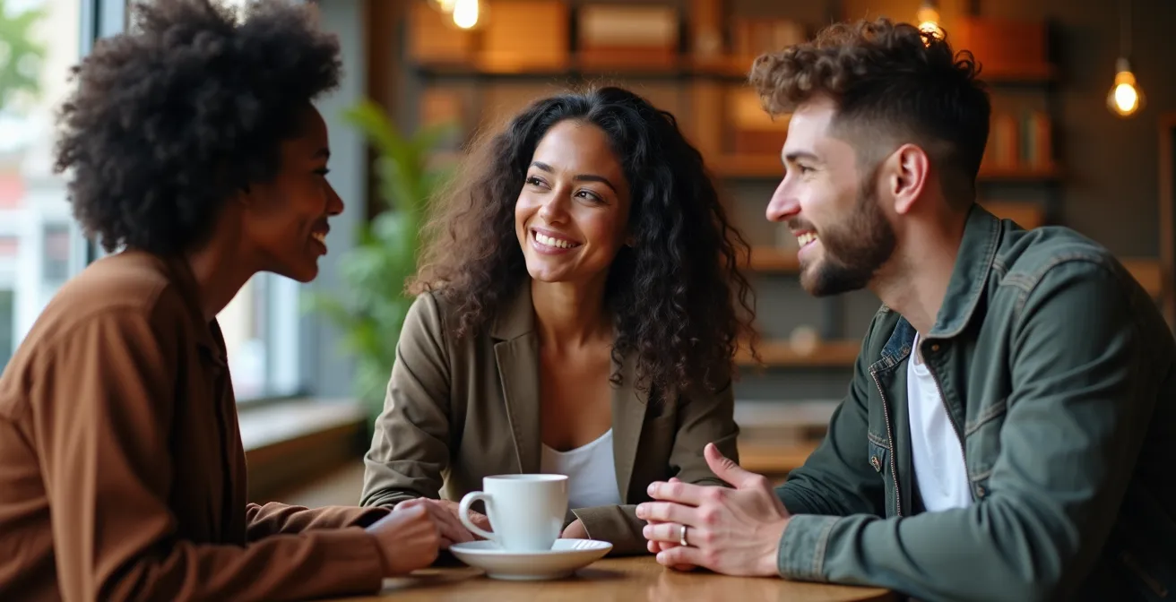 Scène de communication respectueuse dans un café canadien
