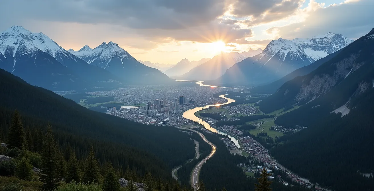 Paysage canadien montrant l'évolution du voyage de la ville vers la nature sauvage