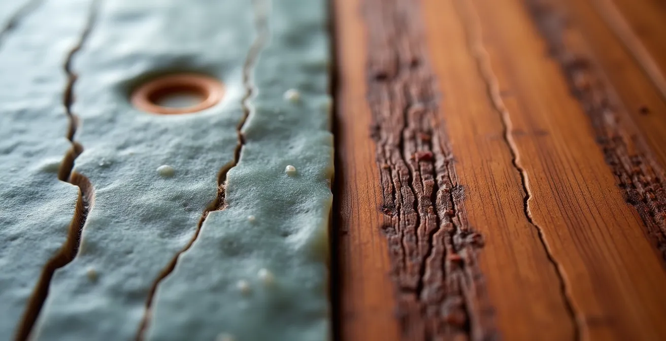 Vue macro détaillée montrant la texture de la stéatite inuite et les veines du cèdre rouge canadien