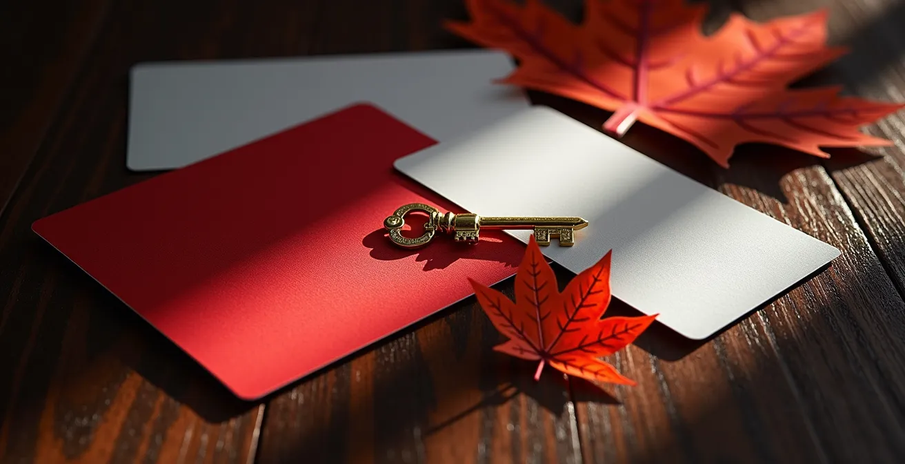 Arrangement symbolique de cartes officielles et documents administratifs canadiens