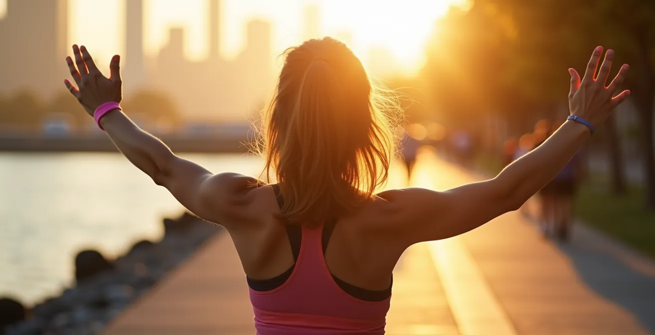Personne profitant de la lumière matinale au bord du canal de Lachine à Montréal