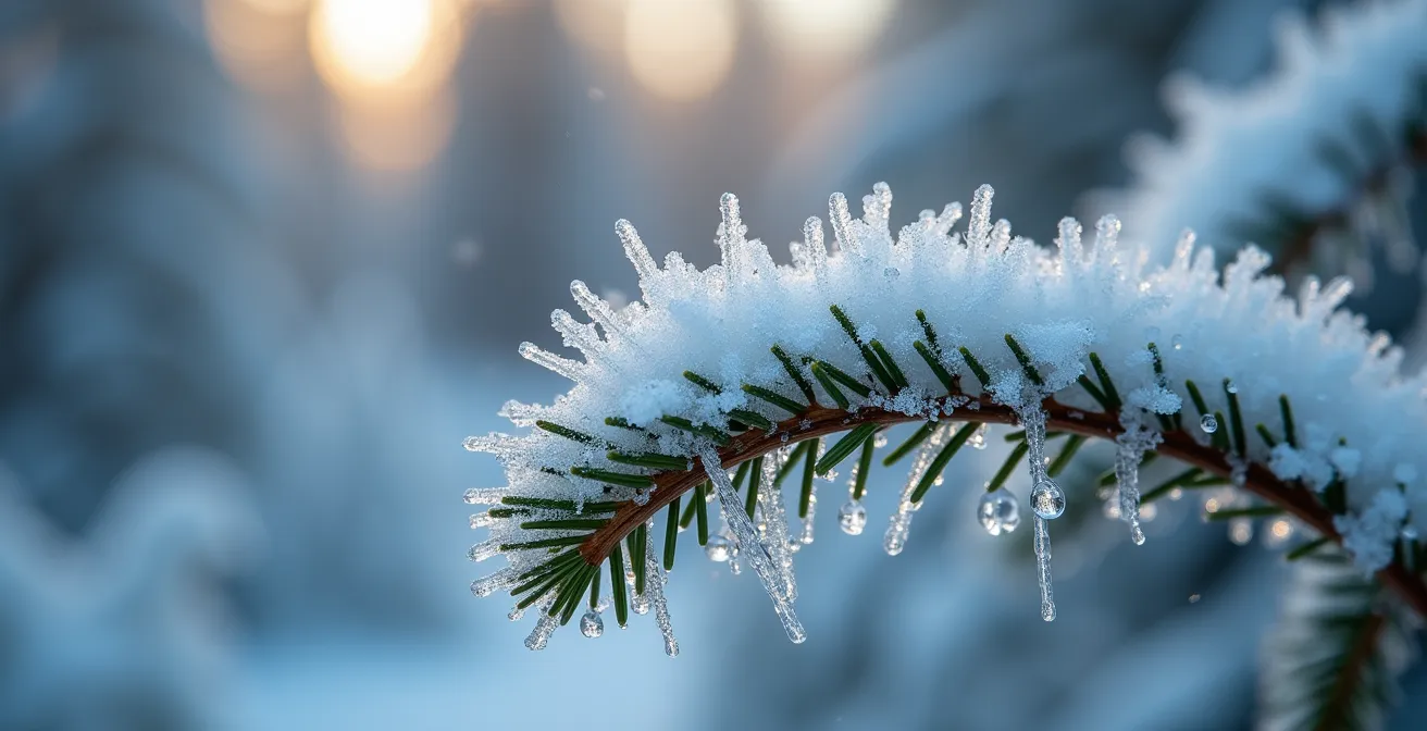 Forêt boréale enneigée baignée dans le silence absolu de l'hiver canadien