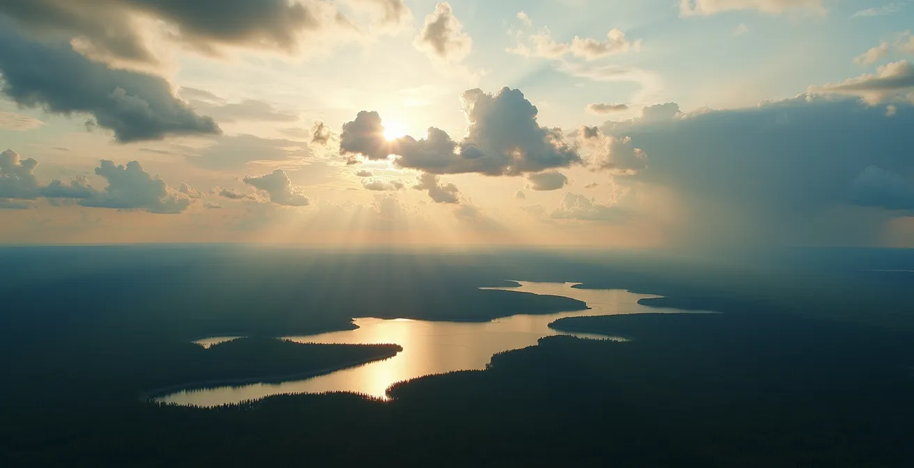 Vue aérienne de nuages altocumulus projetant des ombres sur le paysage canadien