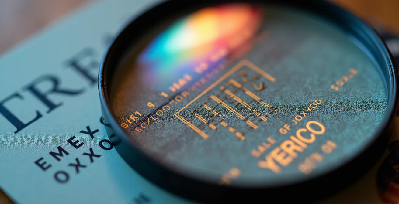 Gros plan sur la zone de lecture optique d'un passeport, montrant des lignes de texte floues symbolisant les données à vérifier.