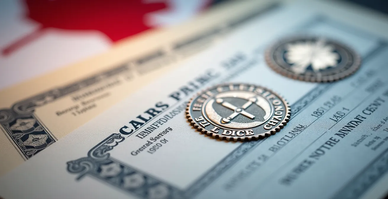 Vue détaillée macro de documents académiques avec sceaux officiels canadiens