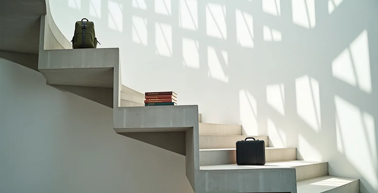 Escalier ascendant symbolisant la progression des différents permis d'immigration